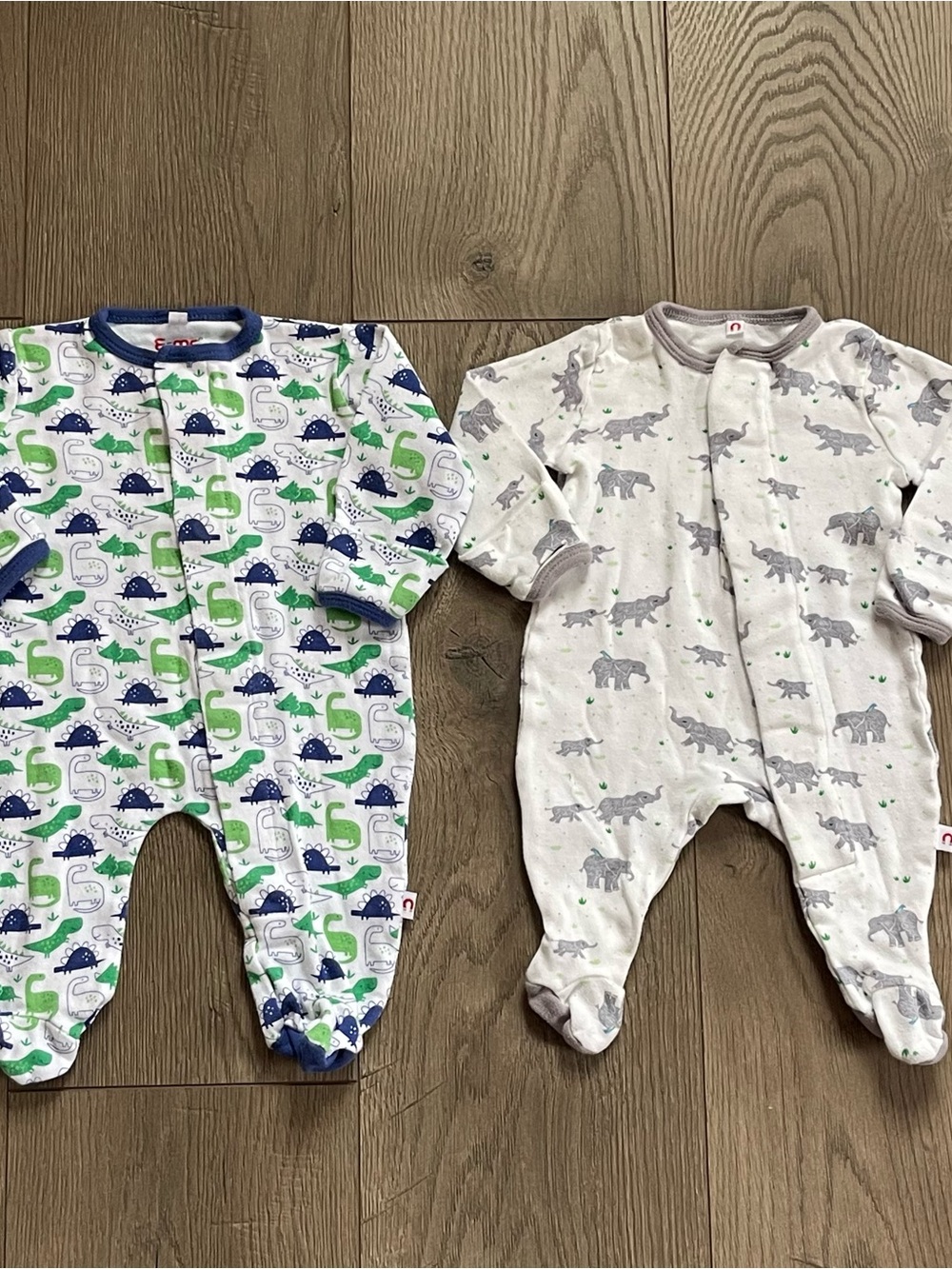 E=MC Magnetic Me Dinosaur and Elephant Bundle of 0-3m Baby Boy Footie Sleepers